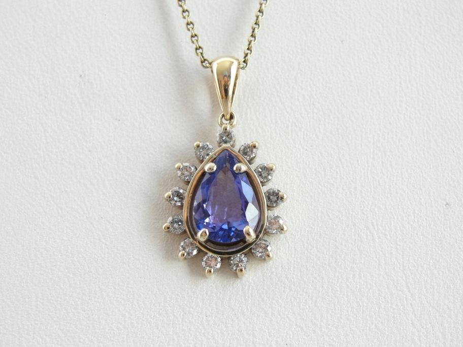 Brilliant Tanzanite Teardrop Pendant with Diamond Halo