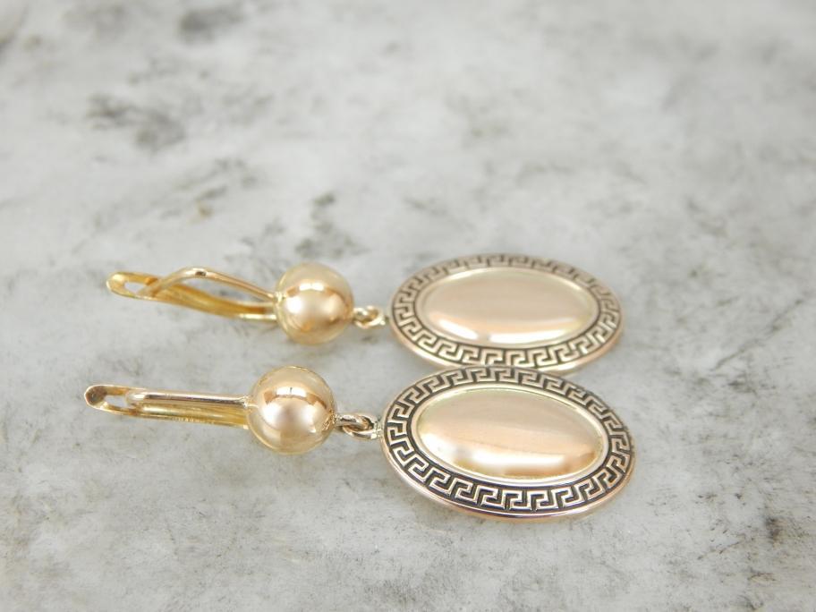 Greek Key Drop Earrings in Shining Gold