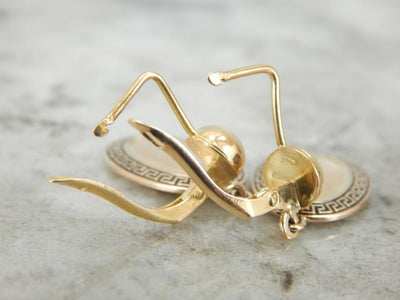 Greek Key Drop Earrings in Shining Gold