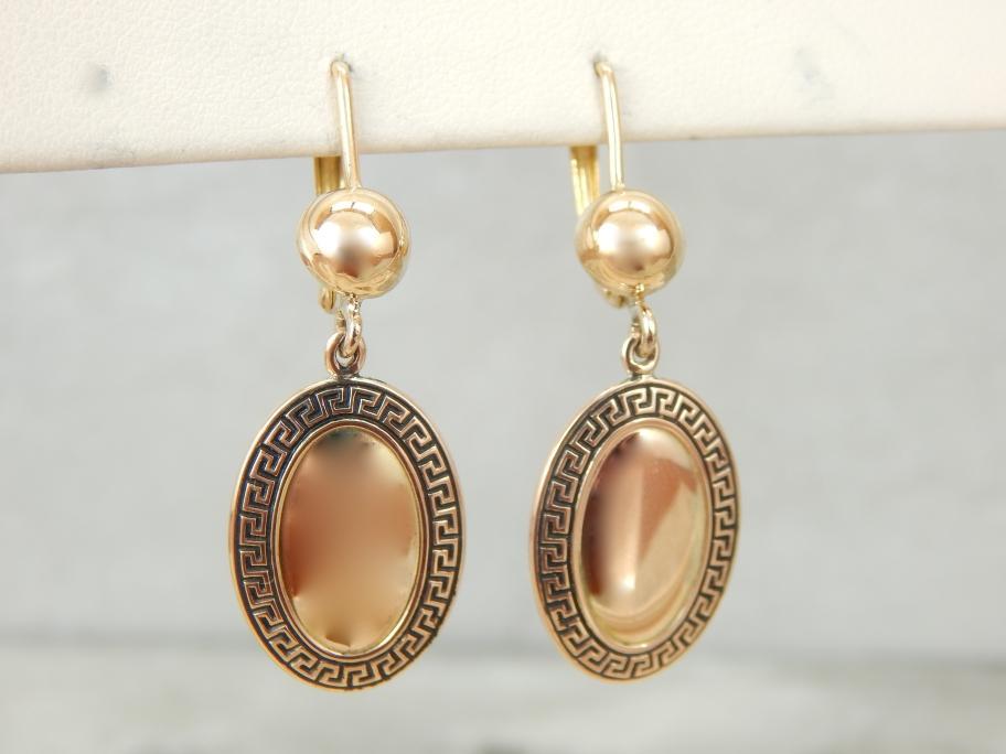 Greek Key Drop Earrings in Shining Gold