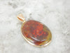 Earthy Olive Green and Lava Red Jasper in Gold Pendant