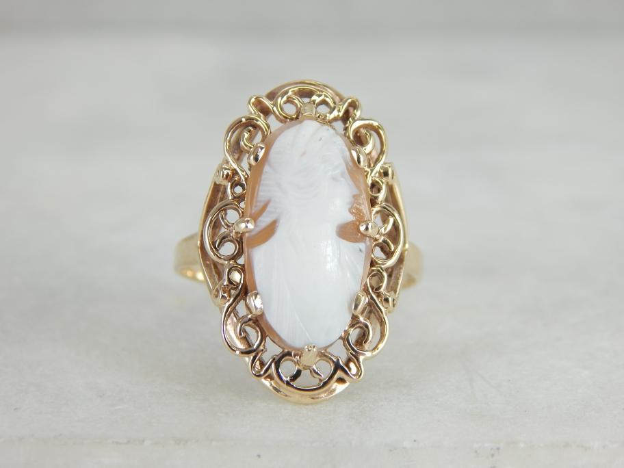 Vintage Cameo Filigree Statement Ring