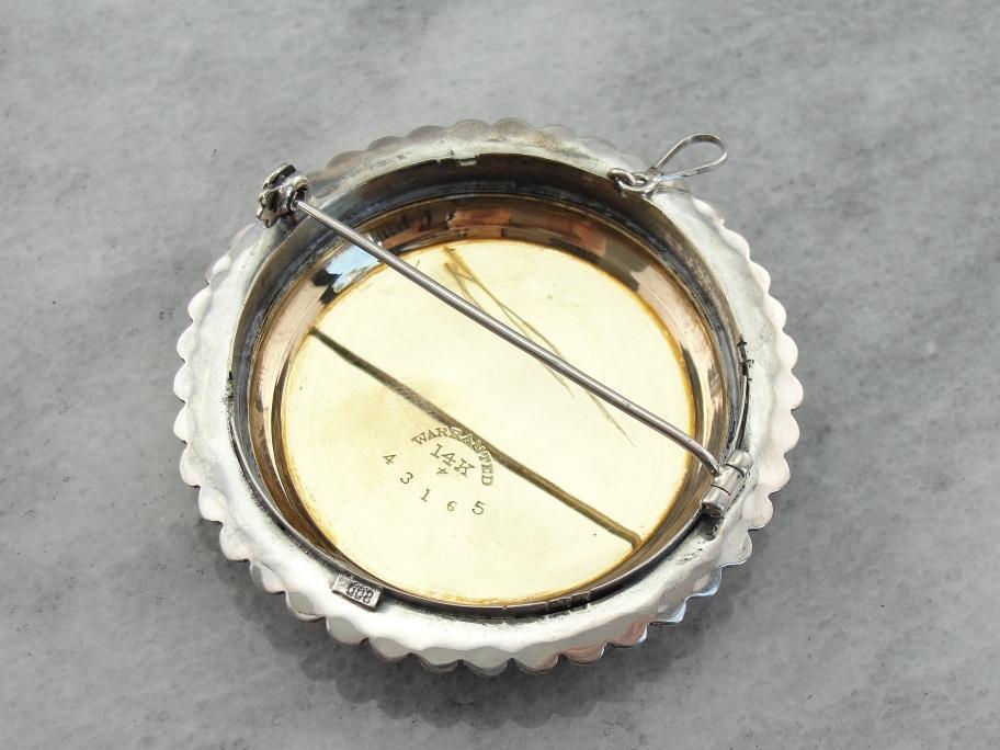 Antique Gold Watch Case and Silver Filigree Pendant