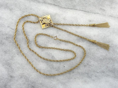 Stunning Art Nouveau Diamond Slide and Antique Watch Chain Necklace