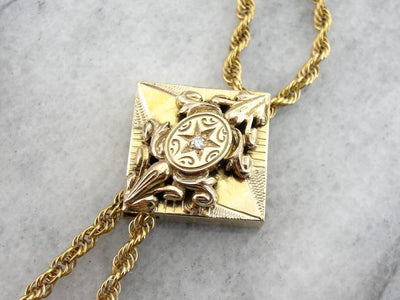Stunning Art Nouveau Diamond Slide and Antique Watch Chain Necklace