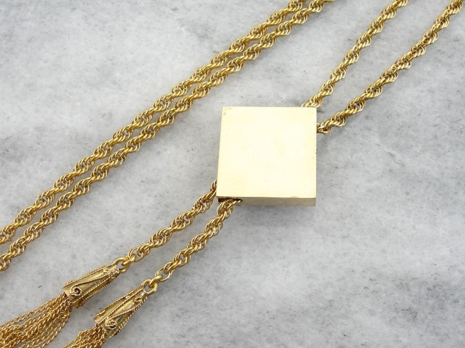 Stunning Art Nouveau Diamond Slide and Antique Watch Chain Necklace