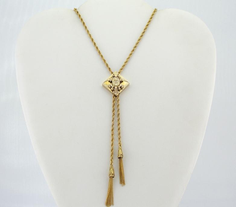 Stunning Art Nouveau Diamond Slide and Antique Watch Chain Necklace