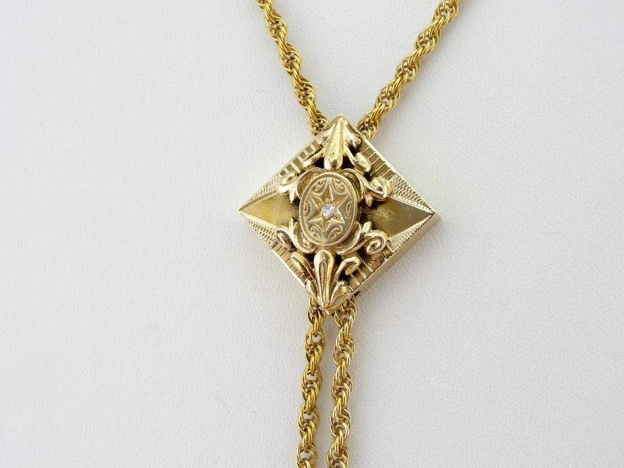 Stunning Art Nouveau Diamond Slide and Antique Watch Chain Necklace