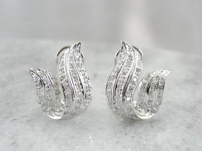 Beautiful Diamond and White Gold Flame Earrings