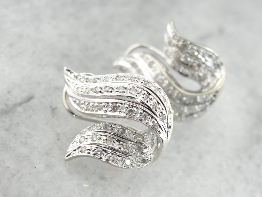 Beautiful Diamond and White Gold Flame Earrings