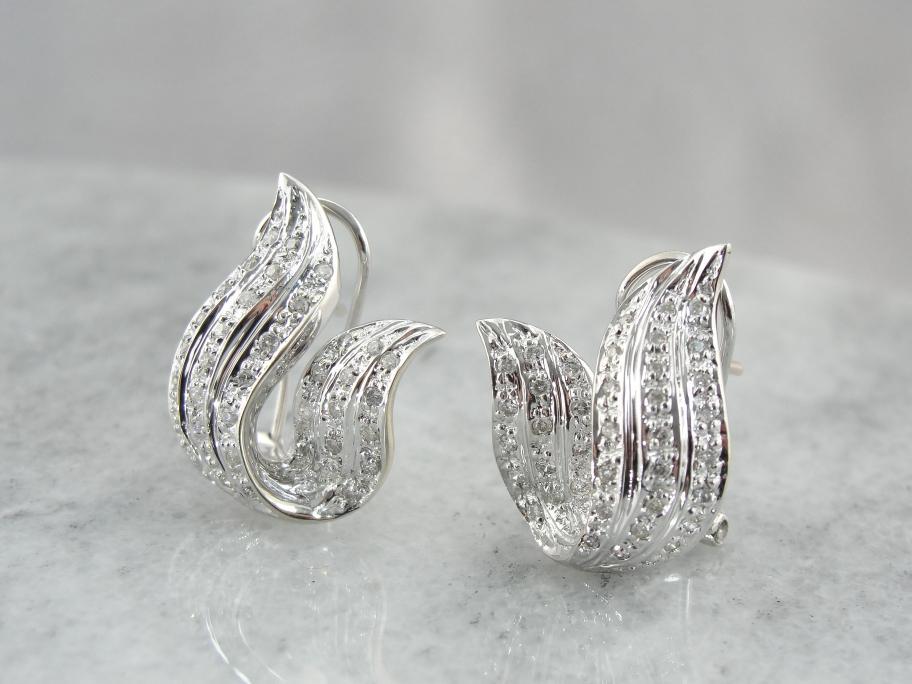 Beautiful Diamond and White Gold Flame Earrings