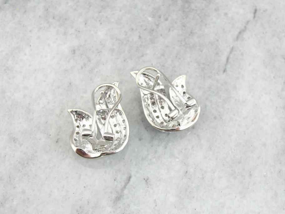 Beautiful Diamond and White Gold Flame Earrings