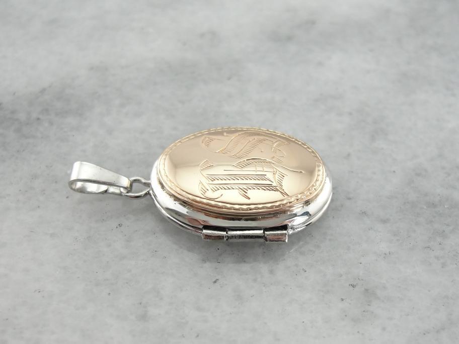 Sterling and Gold Locket Engraved LA