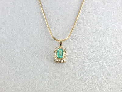 Colombian Emerald Gemstone Pendant with Divine Diamond Halo