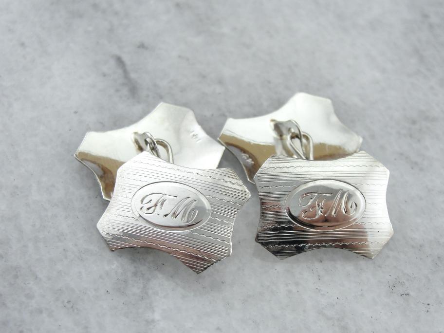 White Gold Engraved Cufflinks