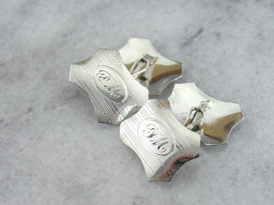 White Gold Engraved Cufflinks