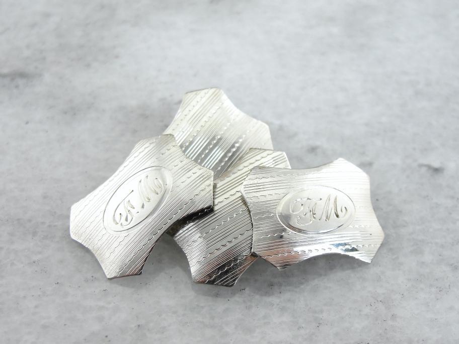 White Gold Engraved Cufflinks