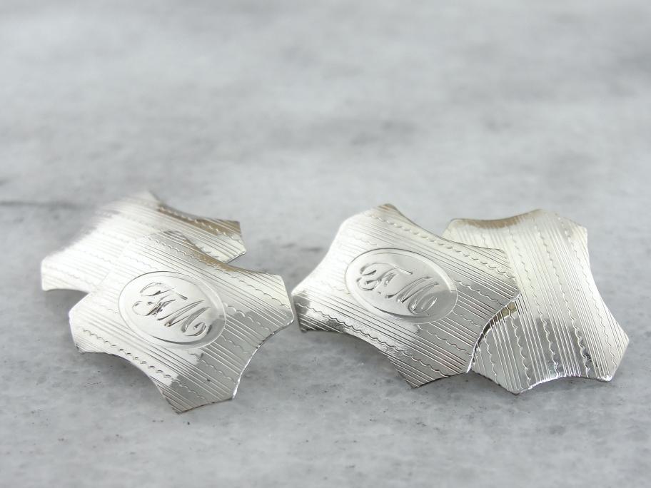 White Gold Engraved Cufflinks
