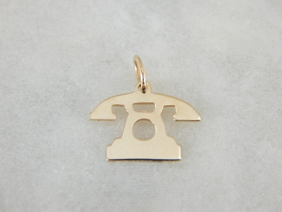 Vintage Telephone Charm in Yellow Gold