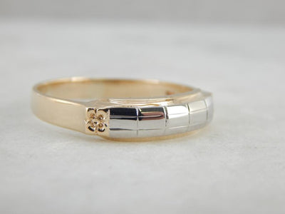 Domed and Faceted Two Tone Wedding Band