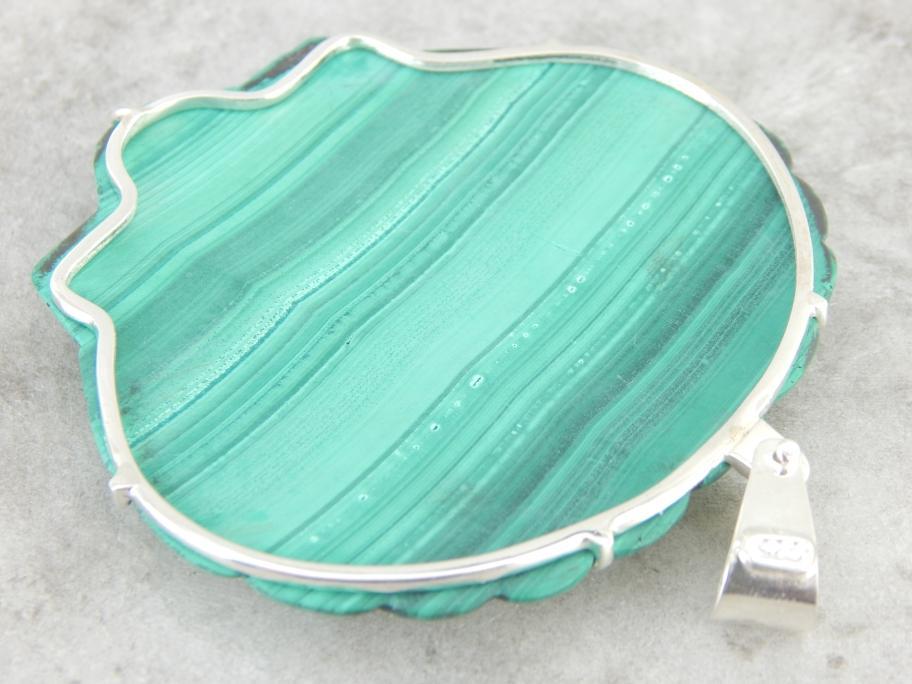 Large Malachite Carved Scallop Shell Pendant