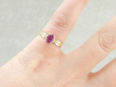 Fuscia Pink Sapphire and Simple Gold Band