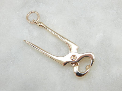 Farriers Tool With Diamond Accent, Hoof Nipper Charm Crafted In Gold