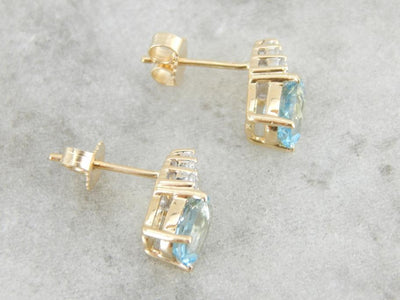 Oval Aquamarine and Diamond Stud Earrings