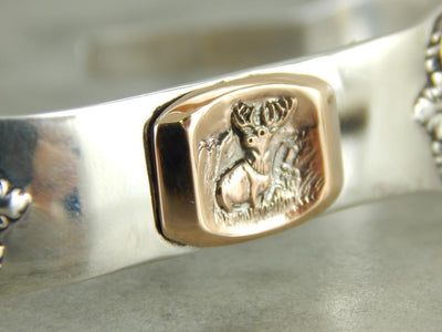 Sterling Silver Cuff Bracelet with Moose Center