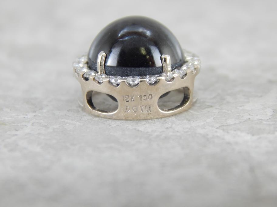 Cat's Eye Sillimanite and Art Deco Diamond Slide Pendant