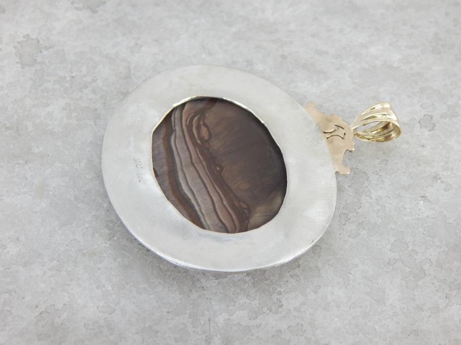 Jaspe raro y colgante de oro y ley hecho a mano, Biggs Jasper de Oregón