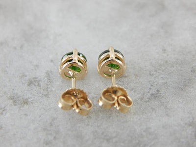 Deep Pine Green Demantoid Garnet Stud Earrings, Collectible Rare Gem