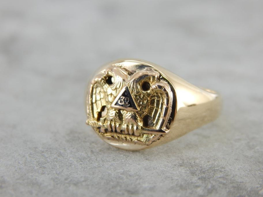 Antique Double Eagle Masonic Ring with 32 Mark