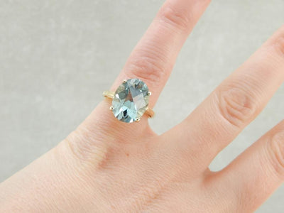 Nigerian Aquamarine with Unusual Faceting in a Gold Cocktail Ring