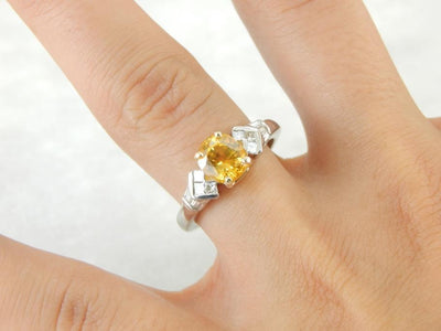 Golden Sapphire and Platinum Ladies Luxury Ring with Diamond Highlights