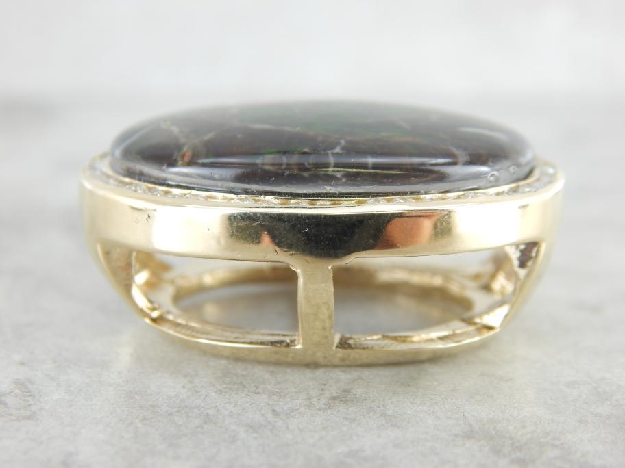 Large Ammolite Pendant with Diamond Halo