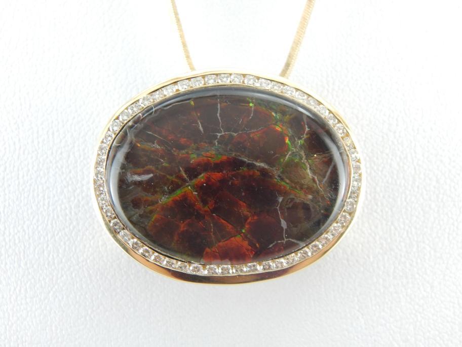Large Ammolite Pendant with Diamond Halo