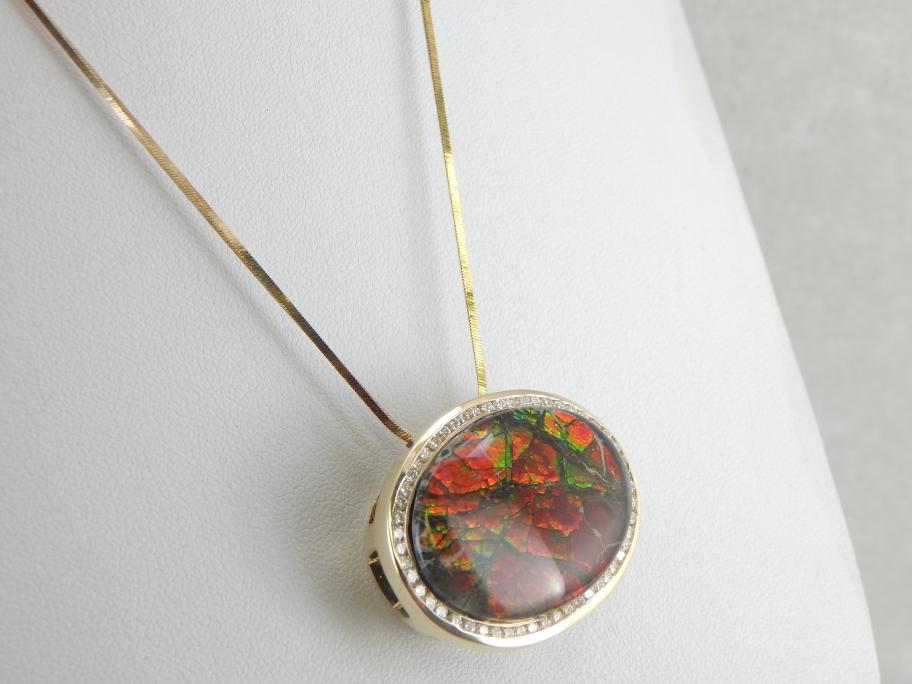 Large Ammolite Pendant with Diamond Halo