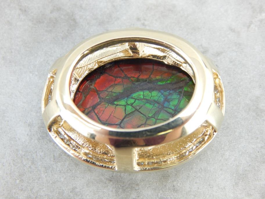 Large Ammolite Pendant with Diamond Halo