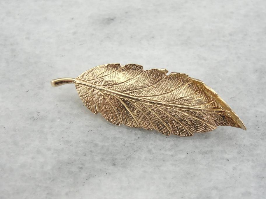 Naturalistic Leaf or Feather Brooch in Gold