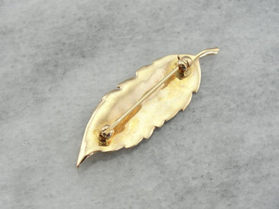 Naturalistic Leaf or Feather Brooch in Gold