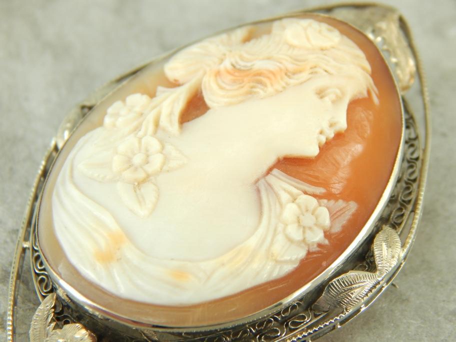 Floral Framed Flower Lady Cameo Pendant or Brooch