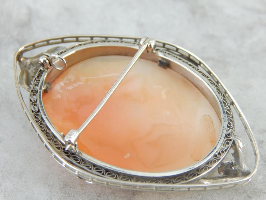 Floral Framed Flower Lady Cameo Pendant or Brooch