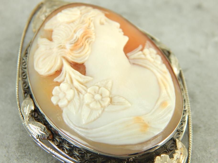 Floral Framed Flower Lady Cameo Pendant or Brooch