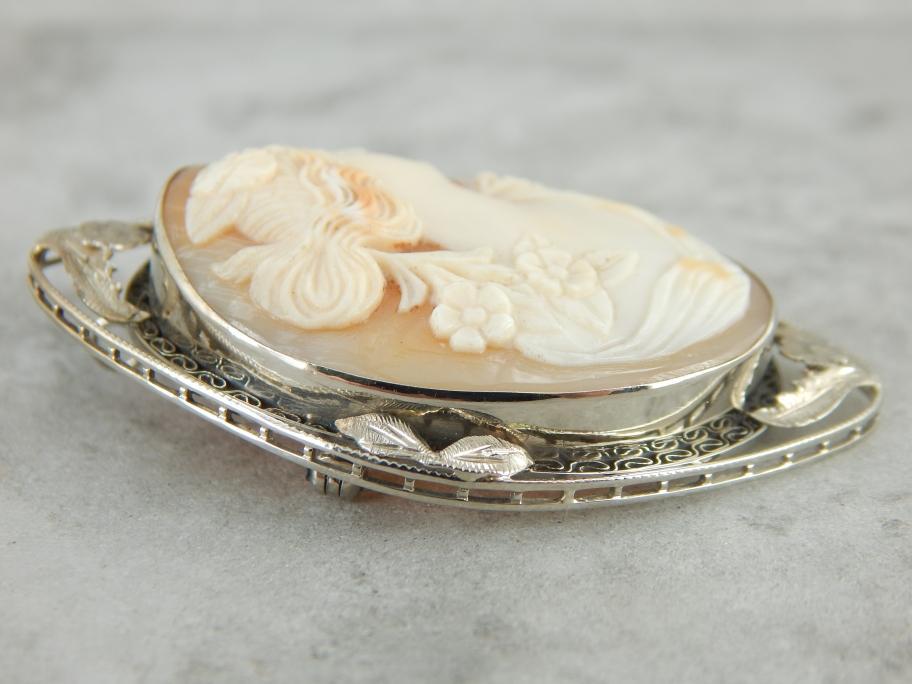 Floral Framed Flower Lady Cameo Pendant or Brooch