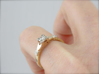 Sweetheart Diamond Retro Ring with Romantic Motif
