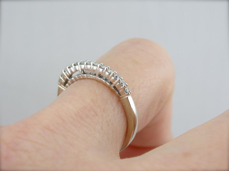 Tall Prong Set Diamond Inlaid Band for Stacking or WEdding Ring