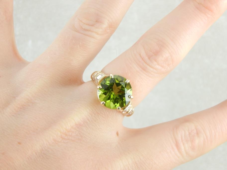 Vintage Art Deco White Gold 1 Ct Square Peridot Engagement Ring w/ Diamonds  — Antique Jewelry Mall