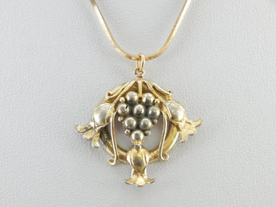 Vintage Gold Gilt over Silver Floral Pendant