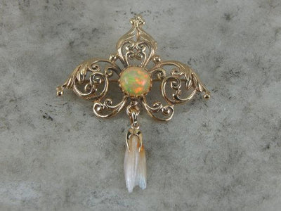 Victorian  Pin with Ethiopian Opal and Pearl Accent